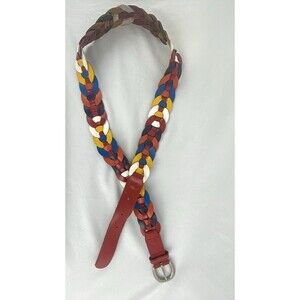Vintage Womens‎ Belt Medium Large Genuine Leather Woven Dark Rainbow Fall